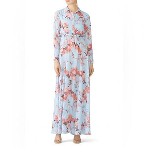 Fame and Partners - The Orianna Maxi - Blue Floral Long sleeve Dress- US 0 - RTR